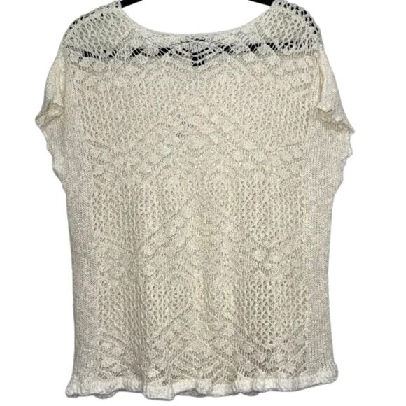 Style & Co Womens Cream Open Knit Short Sleeve Top S Acrylic & Polyester - Picture 4 of 7